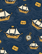 Golden Ships on Deep Blue Ocean Rug