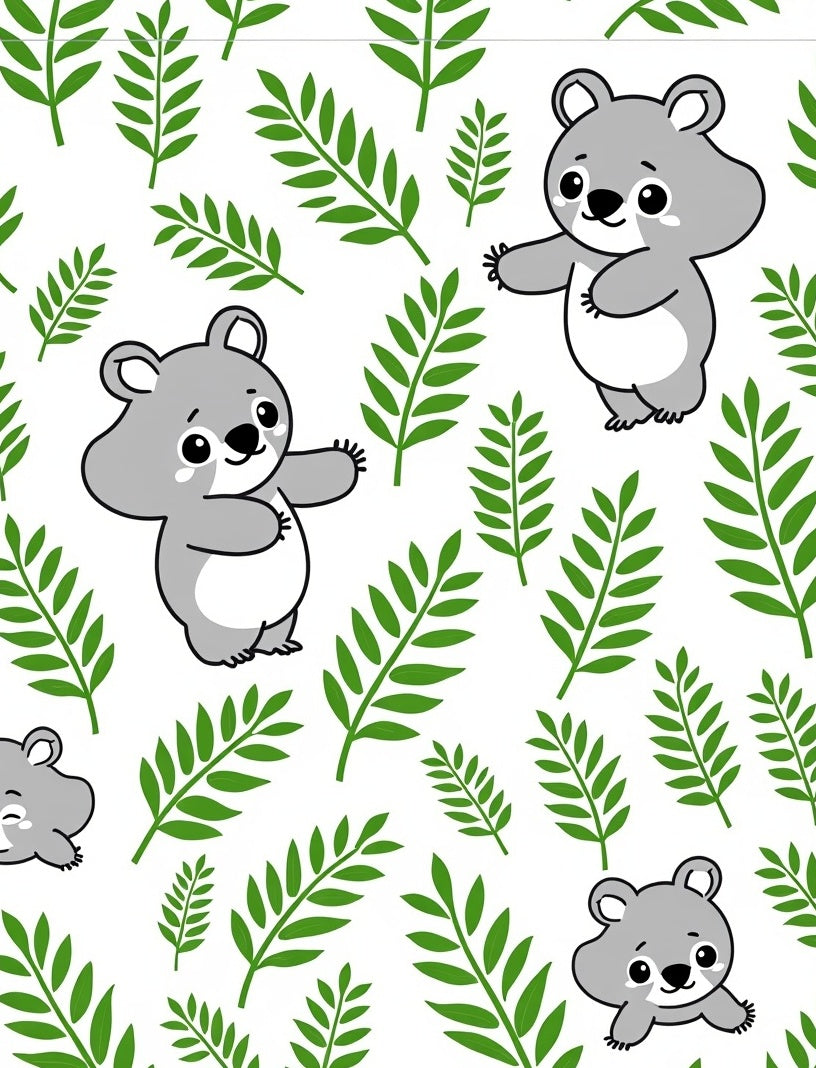 Playful Gray Koalas Green Foliage Rug