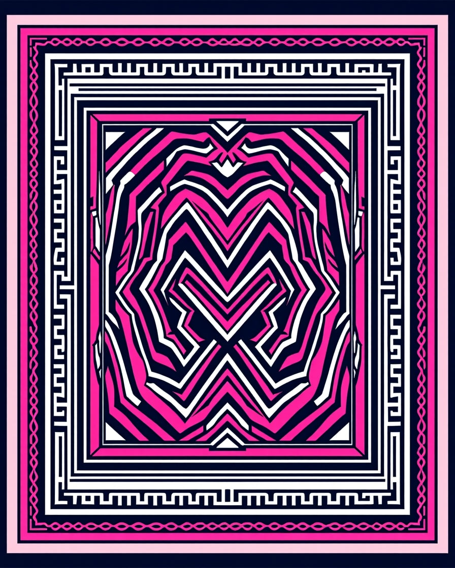 Bold Pink Geometric Labyrinth Rug