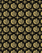 Gold Circular Emblem Black Fabric Rug