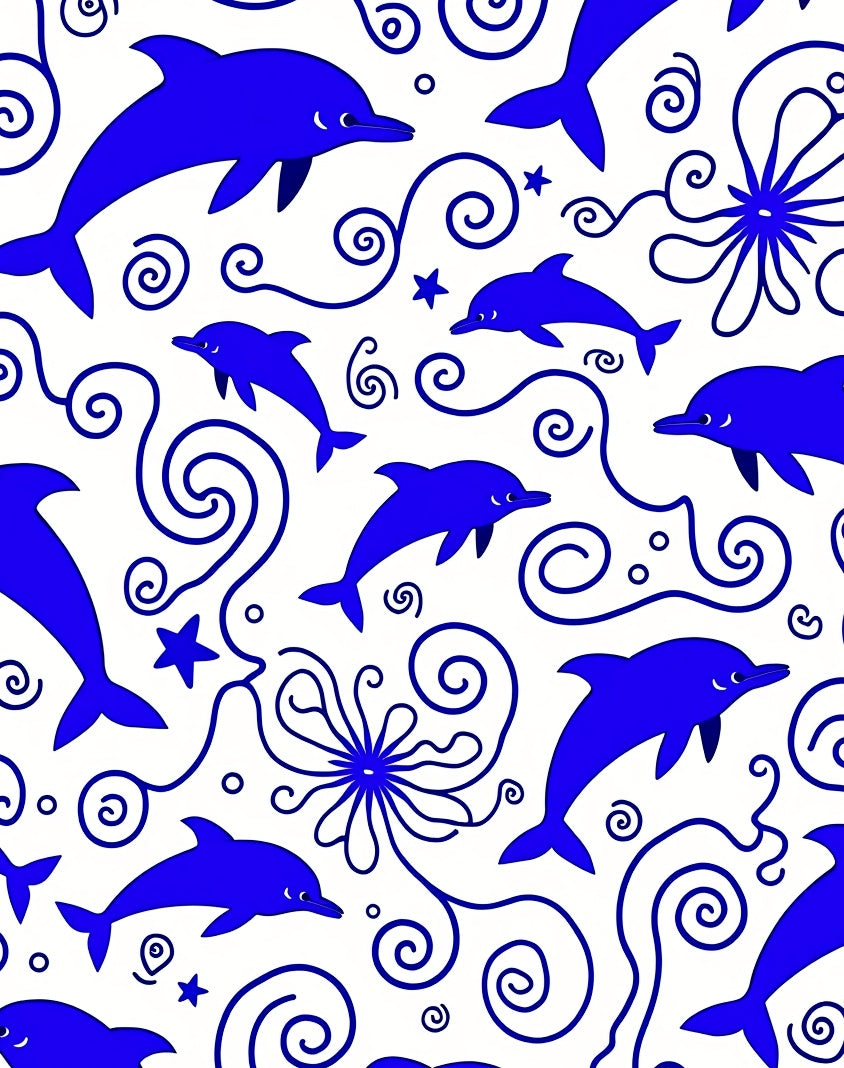 Whimsical Blue Dolphin Swirls Rug