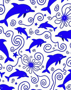 Whimsical Blue Dolphin Swirls Rug