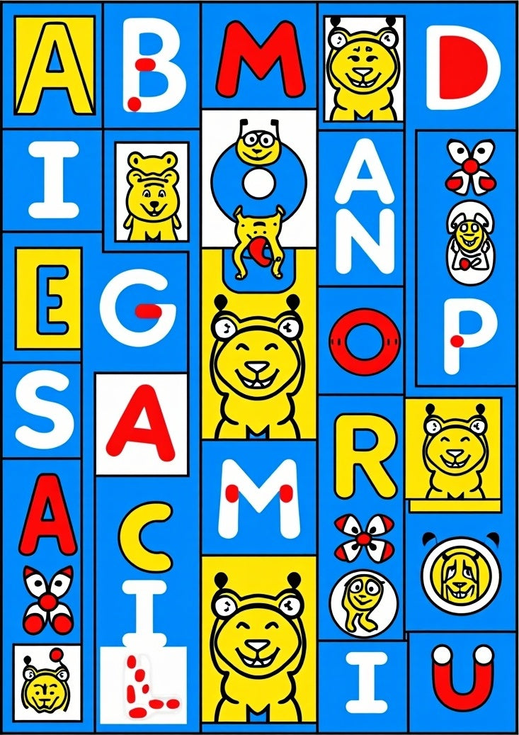 Playful Alphabet Characters Blueyellow Rug