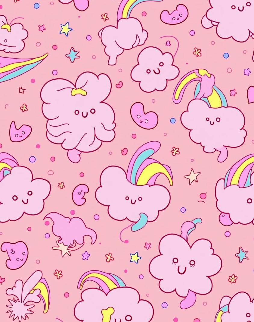 Pink Whimsical Cloud Rainbow Stars Rug