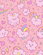 Pink Whimsical Cloud Rainbow Stars Rug