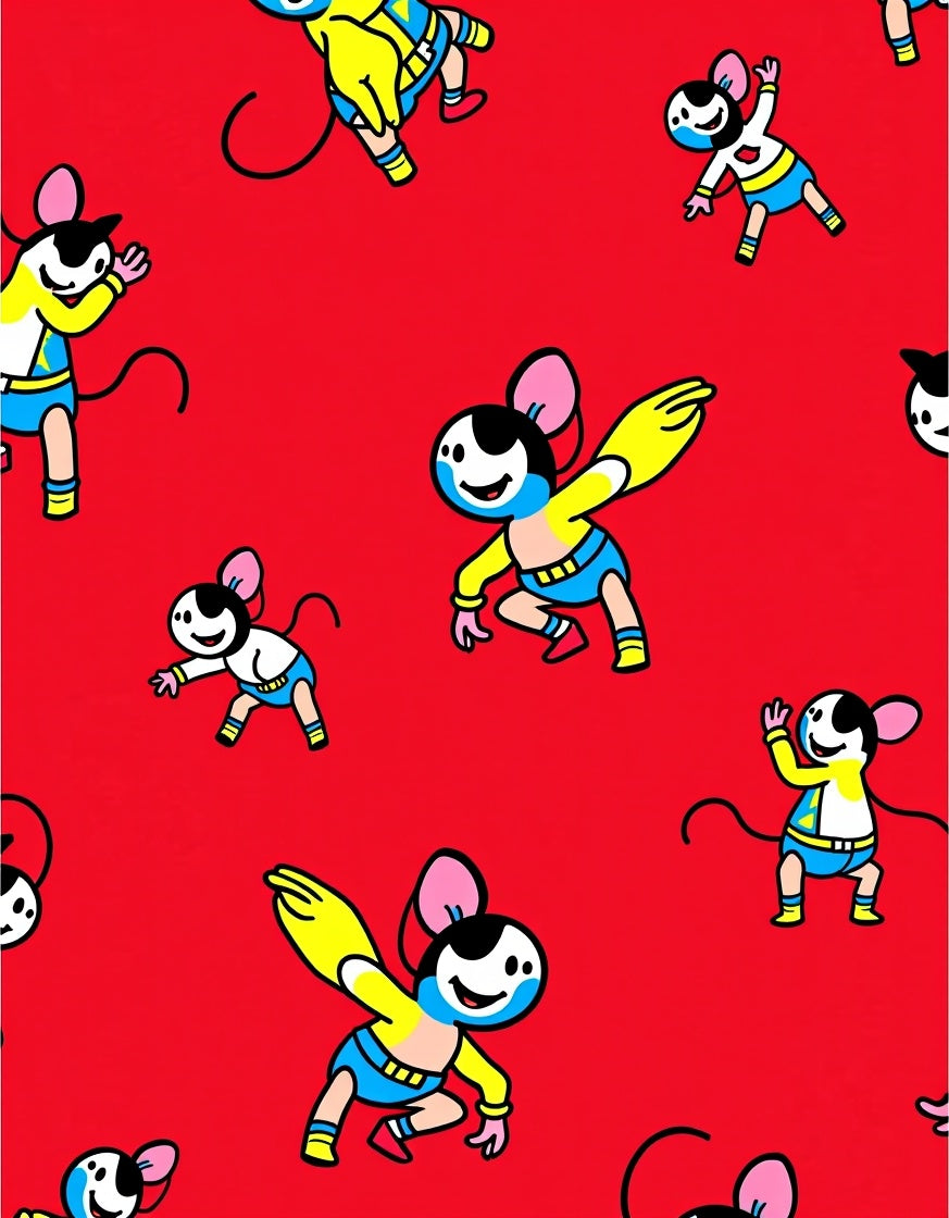 Red Comic Mice Action Rug