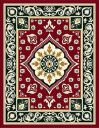 Rich Burgundy Floral Medallion Border Rug