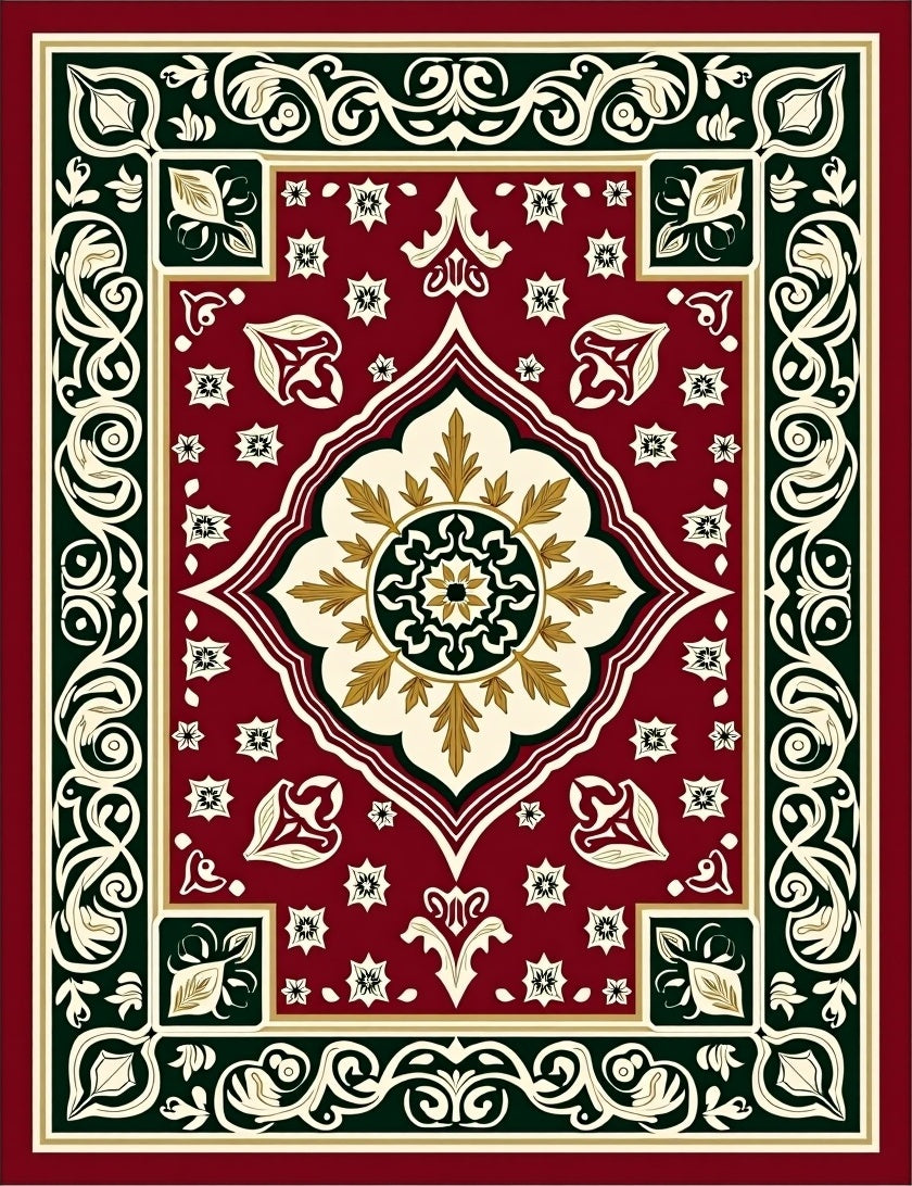 Rich Burgundy Floral Medallion Border Rug