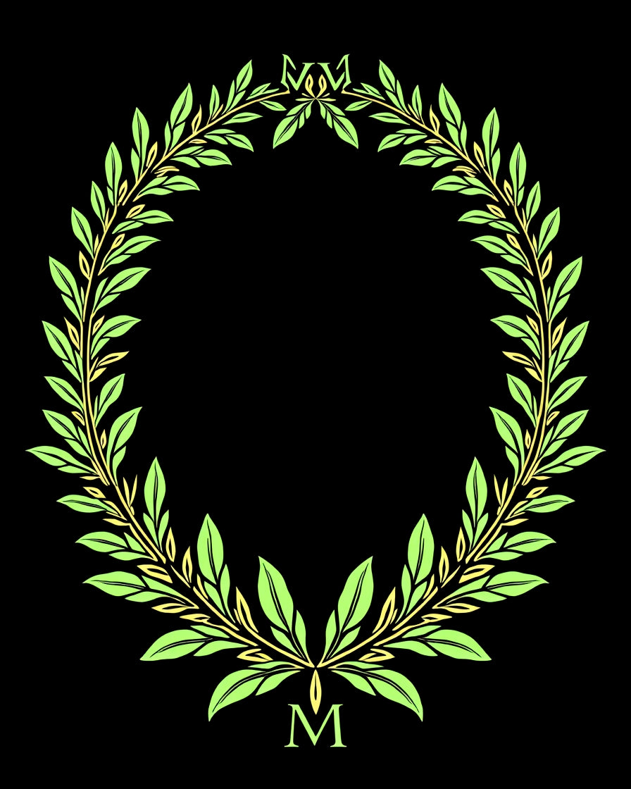 Laurel Wreath Green Gold Monogram Rug