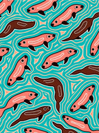Playful Pink Seal Aqua Wave Rug