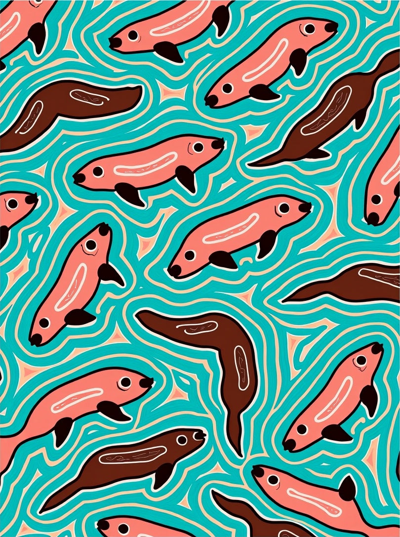 Playful Pink Seal Aqua Wave Rug