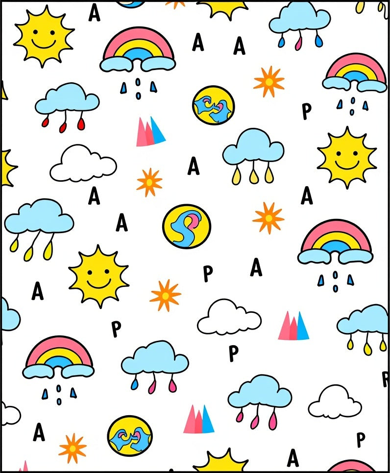 Happy Sun Rainbow Cloud Icon Collection Rug