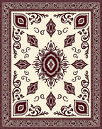 Crimson Ivory Floral Mandala Rug