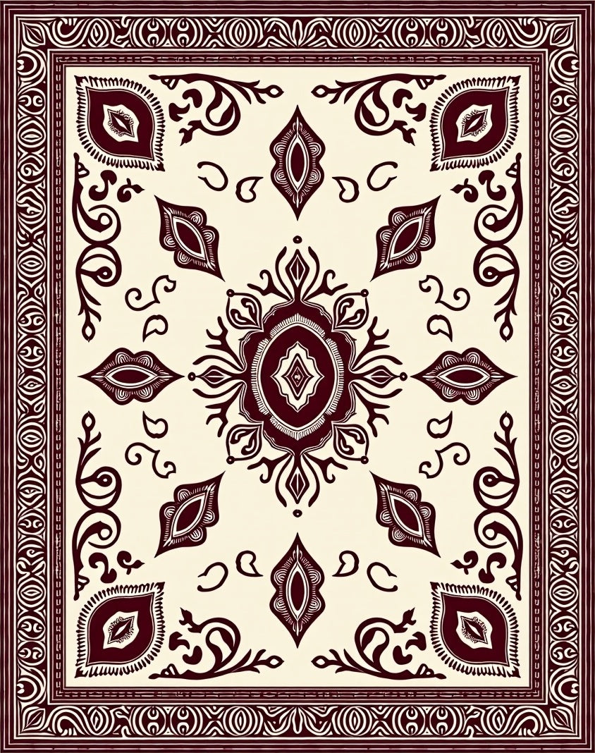 Crimson Ivory Floral Mandala Rug