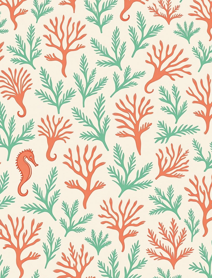 Coral and Seaweed Seascape Marine Theme Rug