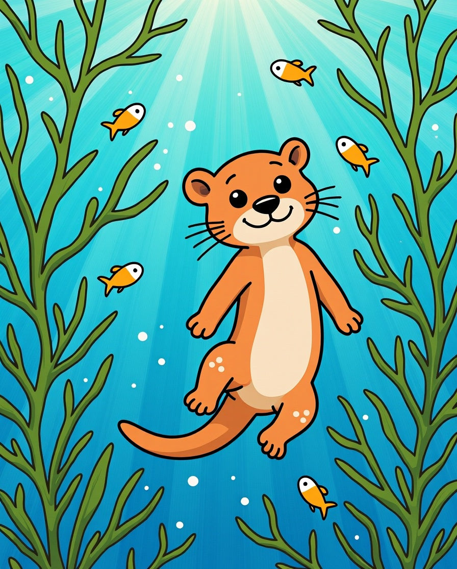 Whimsical Otter And Fish Underwater Scene Rug