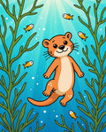 Whimsical Otter And Fish Underwater Scene Rug