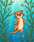 Whimsical Otter And Fish Underwater Scene Rug