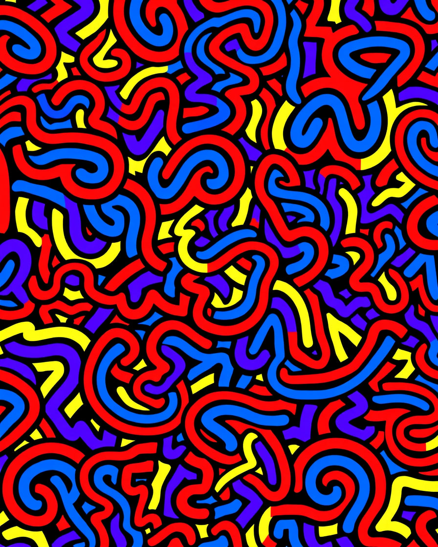 Vibrant Red Blue Yellow Swirl Rug