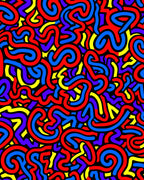 Vibrant Red Blue Yellow Swirl Rug
