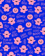 Pink Ghost Boos Royal Blue Field Rug