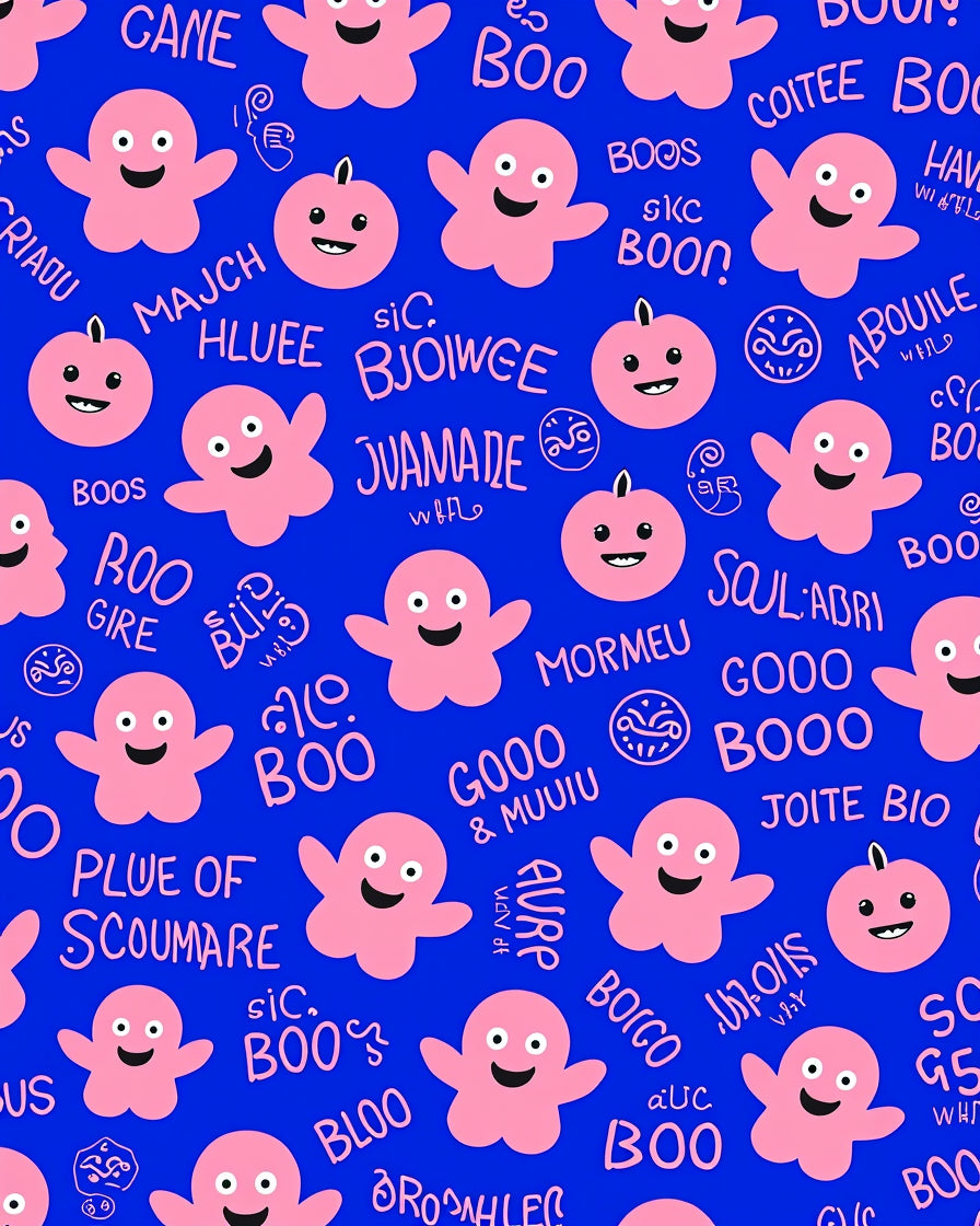 Pink Ghost Boos Royal Blue Field Rug