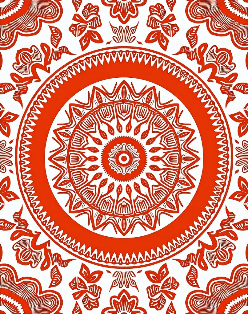 Vibrant Red Mandala Floral Ring Rug