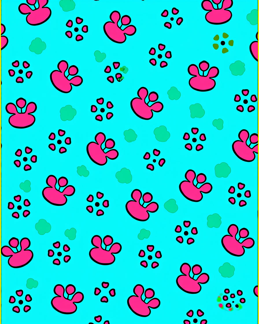 Bright Pink Flower Paw Print Aqua Rug
