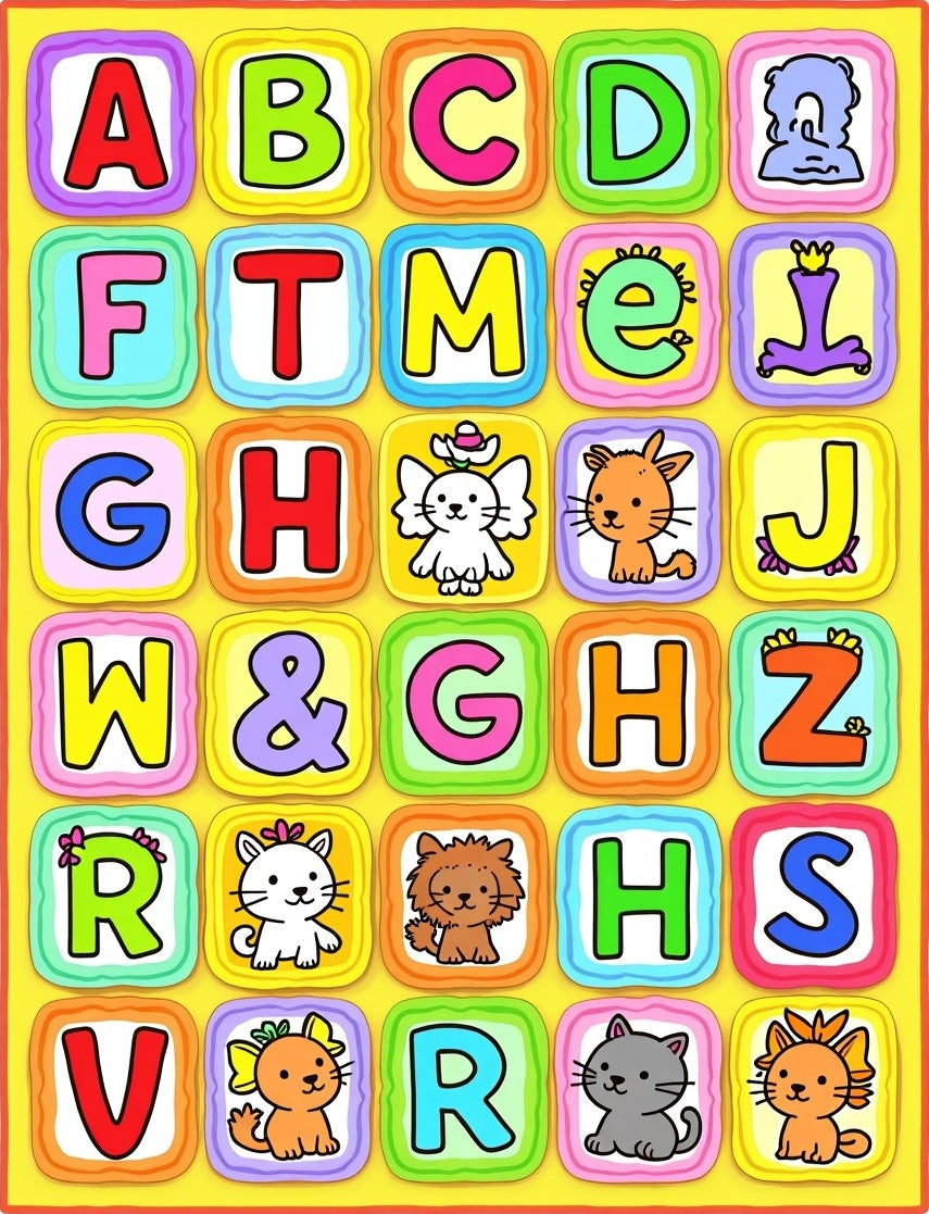 Playful Alphabet Animals Colorful Squares Rug