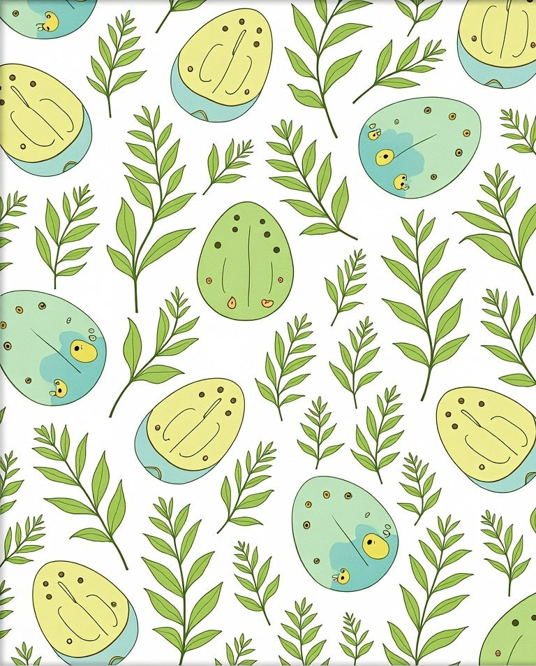 Whimsical Green Egg Branch Pattern Rug