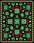 Vintage Black Green Red Floral Star Rug