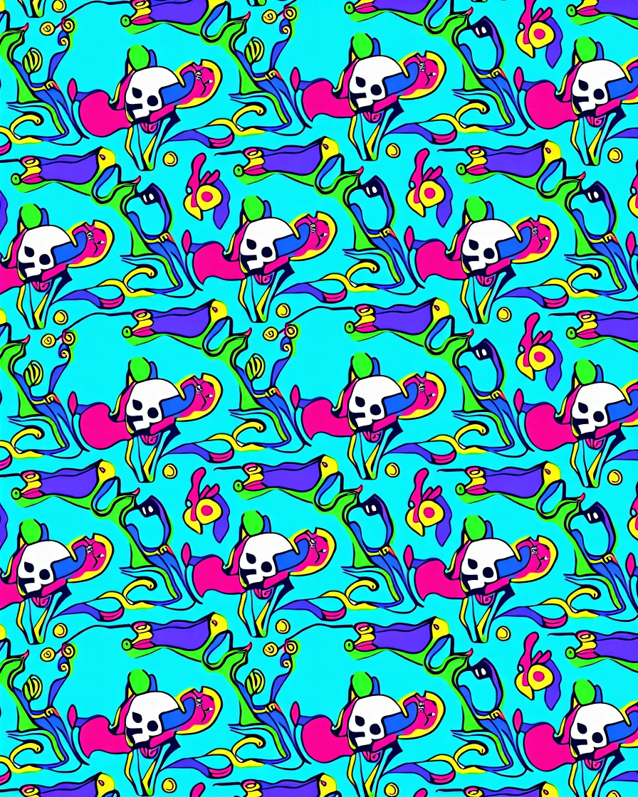 Psychedelic Skull Whimsical Flowing Vines Rug