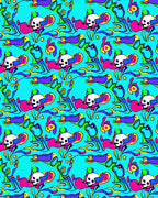 Psychedelic Skull Whimsical Flowing Vines Rug