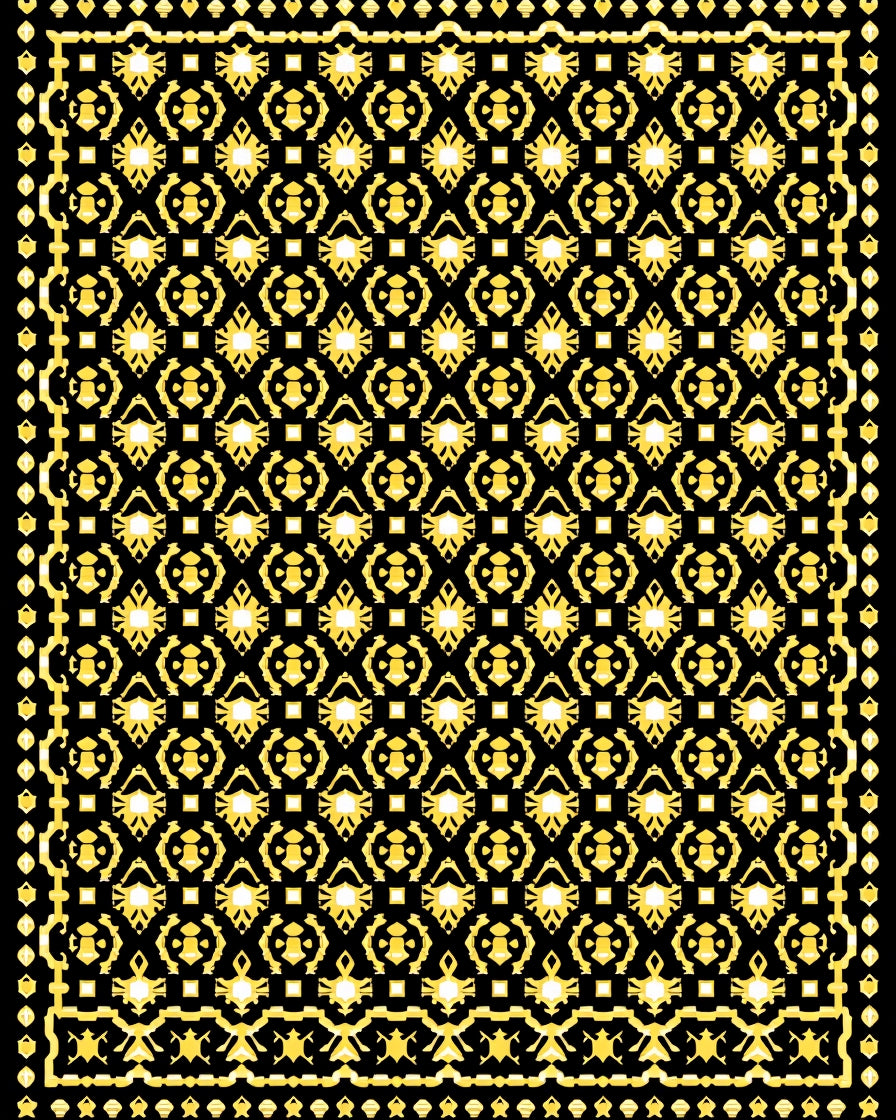Geometric Golden Medallion Black Rug