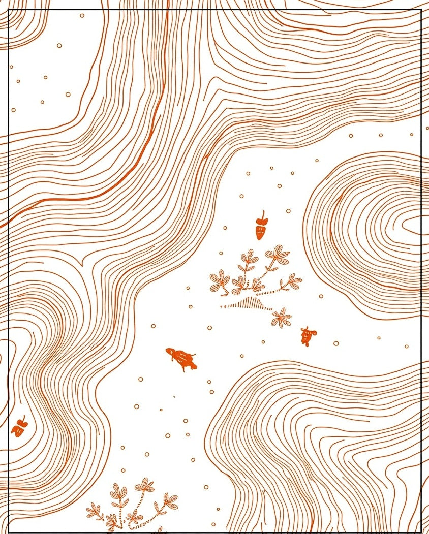Orange Contour Lines with Acorns Rug