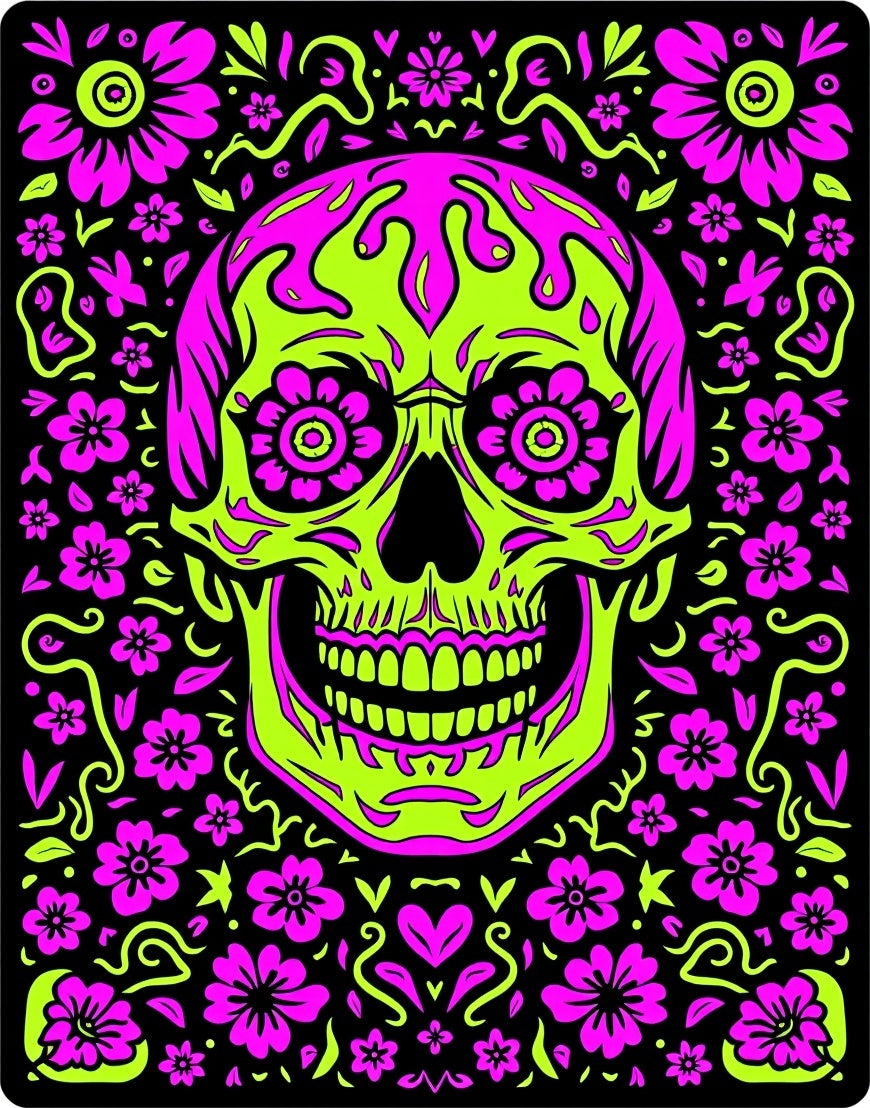 Neon Skull Floral Fiesta Rug