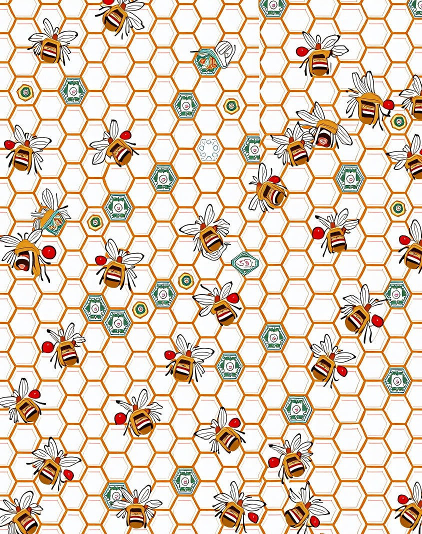 Whimsical Yellow Bee Honeycomb Artwork Rug