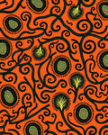 Vibrant Orange Floral Vine Swirl Rug