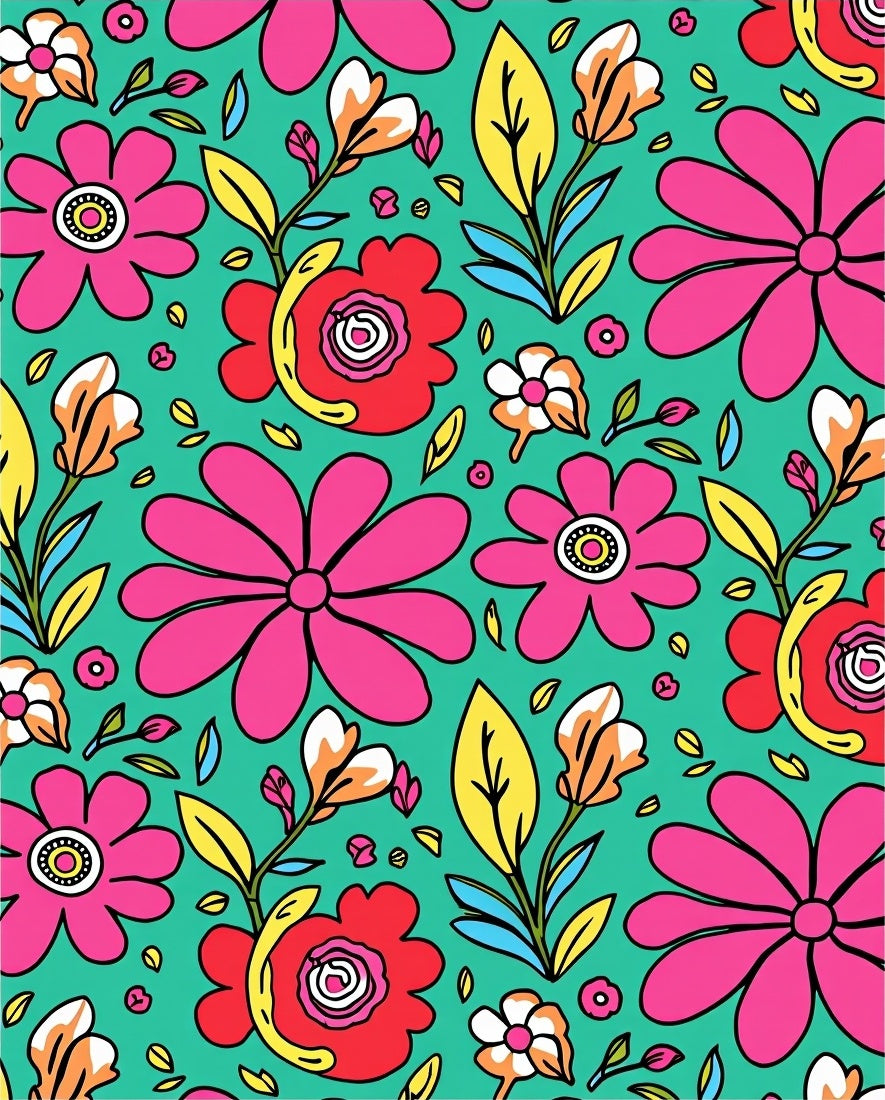 Retro Pink Floral Garden Charm Rug