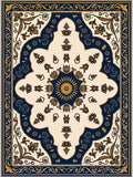 Navy Gold Symmetrical Floral Bloom Rug