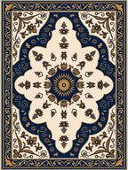 Navy Gold Symmetrical Floral Bloom Rug