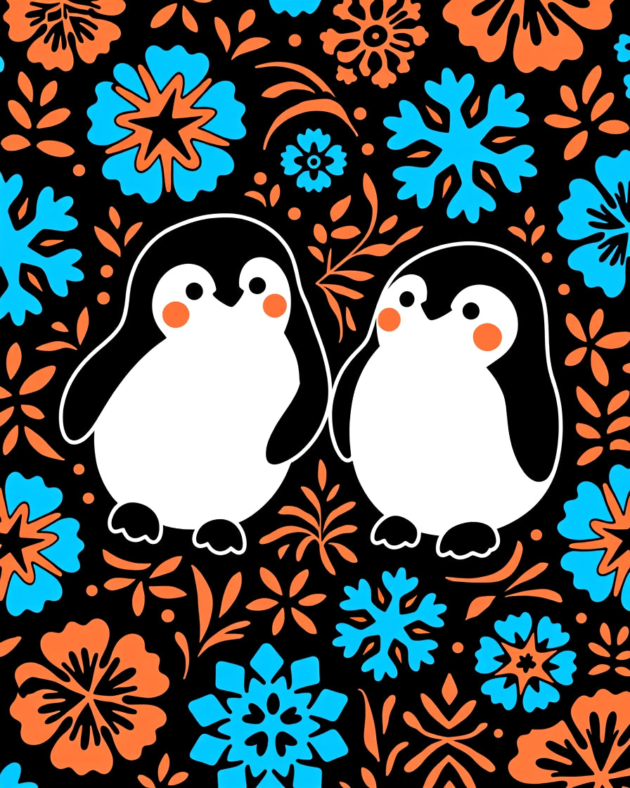 Whimsical Penguin Snow Flake Garden Rug