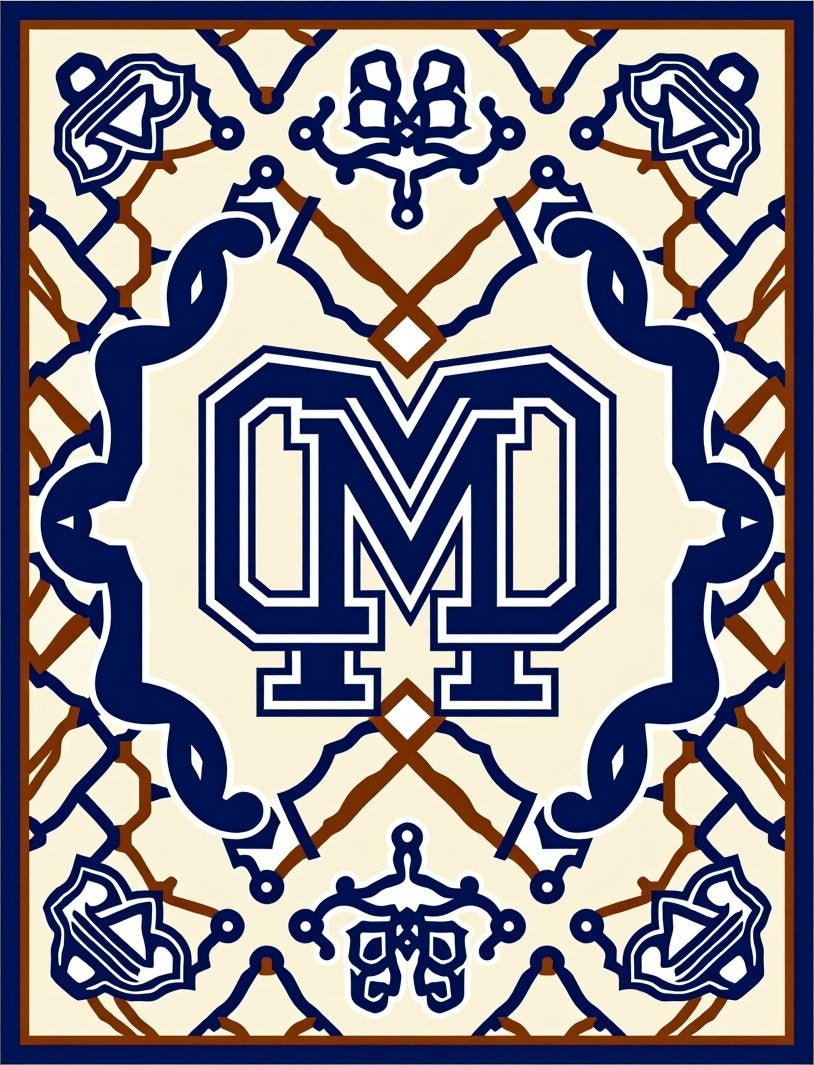 Navy Blue Ivory Medallion Collage Rug