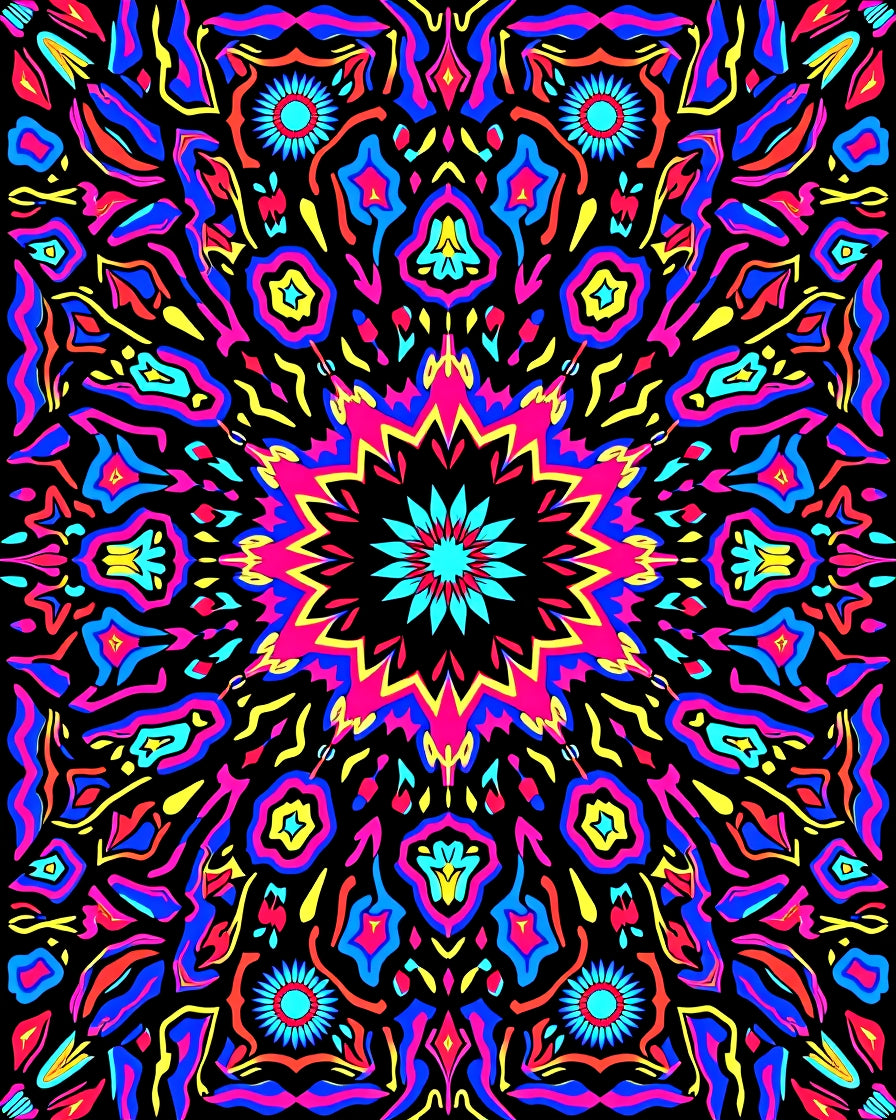 Vibrant Psychedelic Starburst Mandala Rug