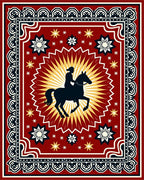 Crimson Horse Rider Sunburst Medallion Rug