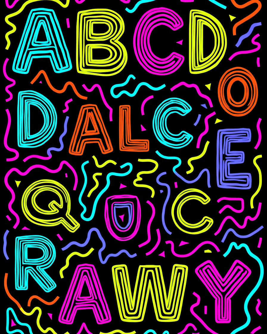 Neon Alphabet Confetti Rug