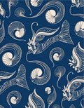 Elegant Blue Swirl Seashell Art Nouveau Rug