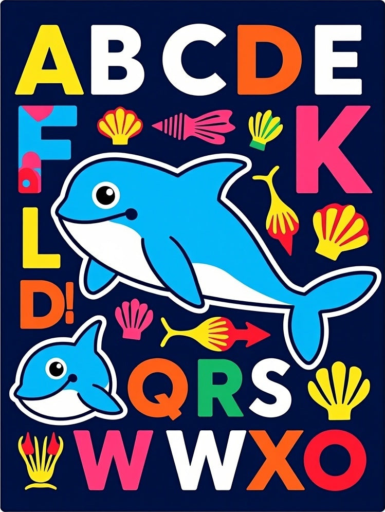 Playful Dolphin Alphabet Marine Life Rug