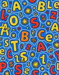 Playful alphabet and sunbursts blue Rug