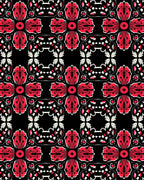 Bold Red Floral Medallion Black Rug